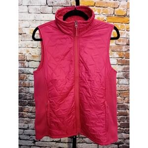 LL Bean Quilted Fleece Lined Full Zip Fitness Vest Womens Medium Reg Fuchsia